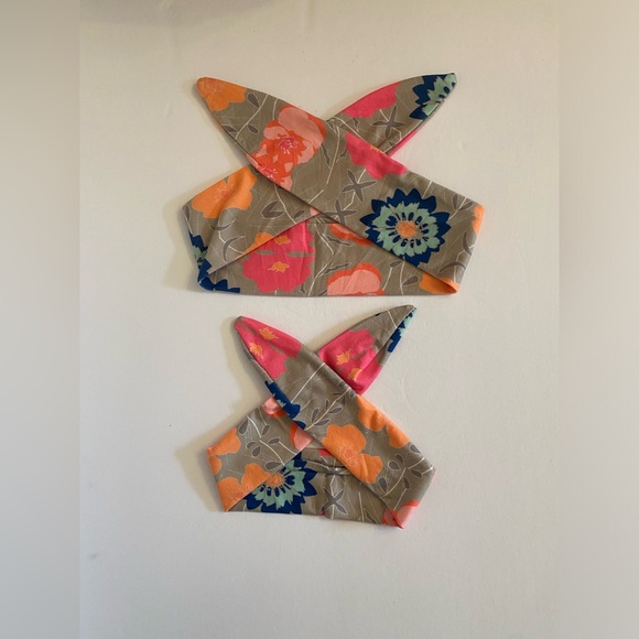 NWT VTG Style Mommy And Me Retro Floral Boho Headband Head Wrap Set Pink Tan - Picture 6 of 9